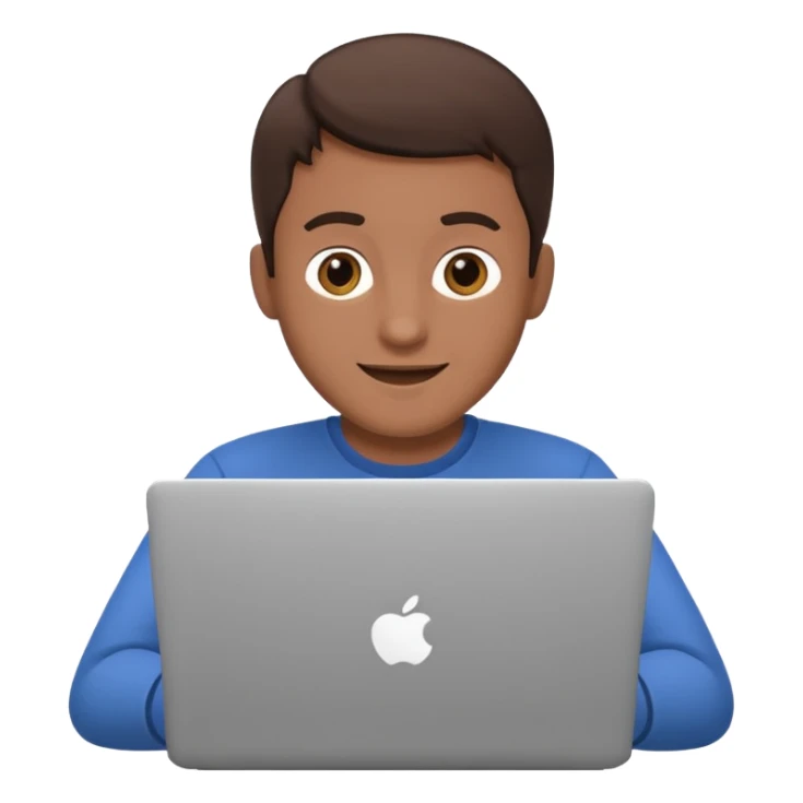 happy man on laptop with brunette skin color sticker
