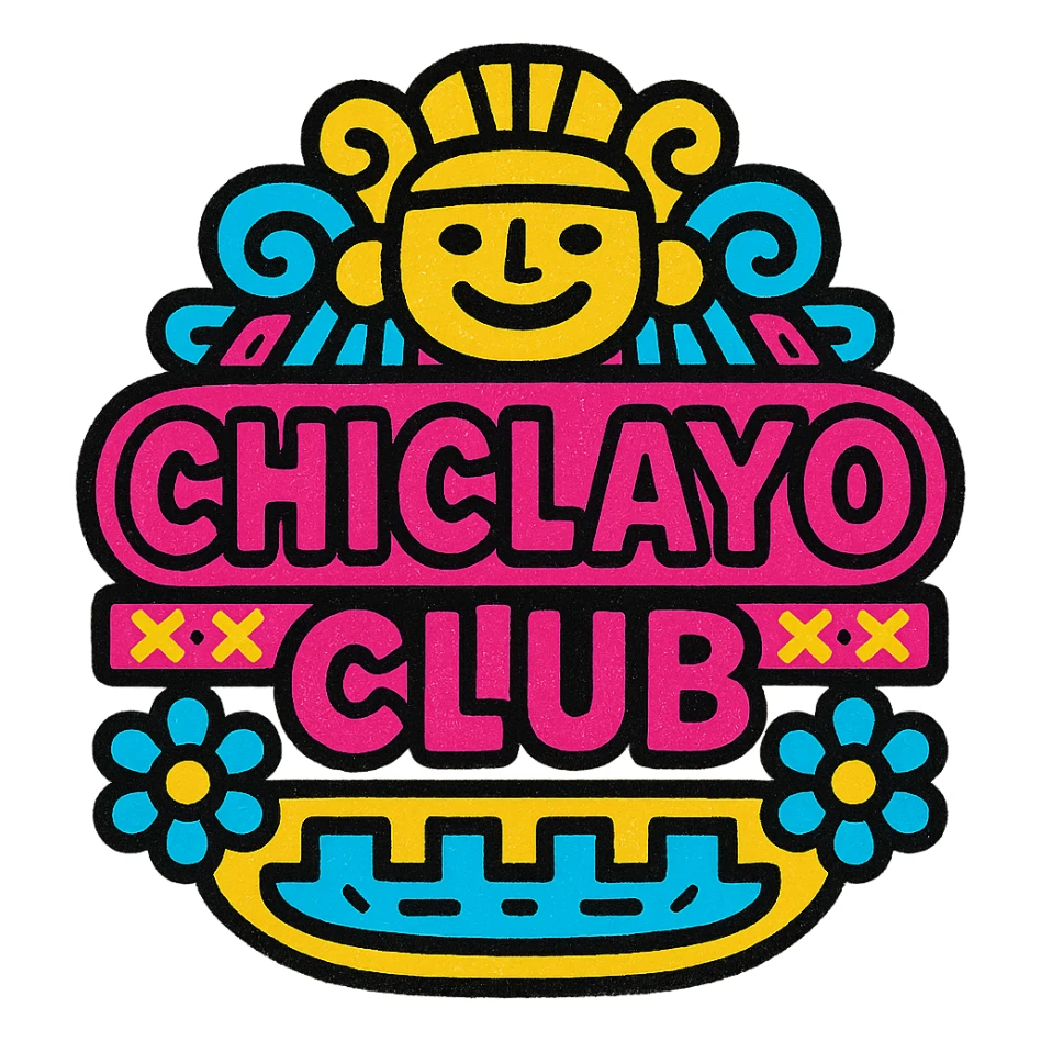 logo for 'Chiclayo Club' using Peruvian colors palette, incorporating traditional patterns or motifs like Andean textiles to symbolize unity and joy, warm inviting integration of text 'Chiclayo Club' sticker