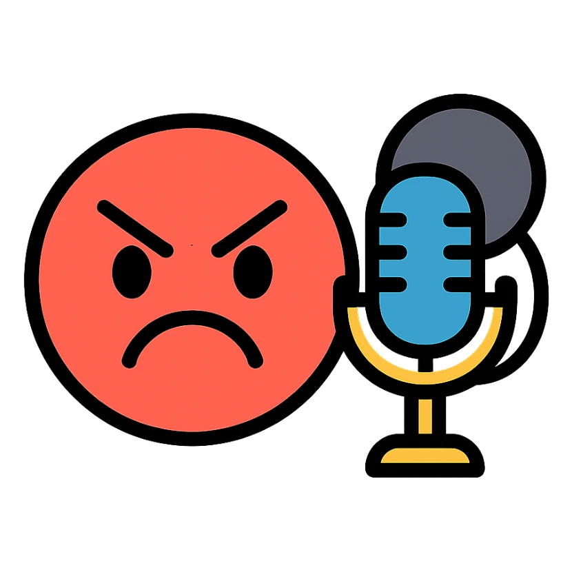 angry emoji with streaming microphone and pop filter sticker