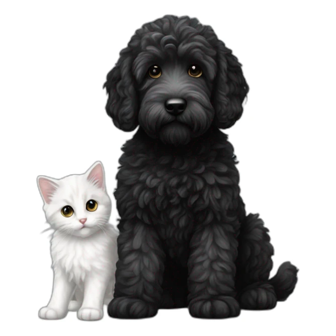 All Black adult labradoodle and a white grey kitten sticker