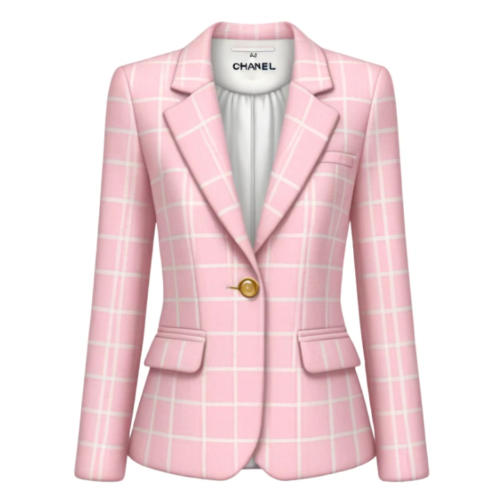 Powder pink Chanel plaid tweet blazer sticker