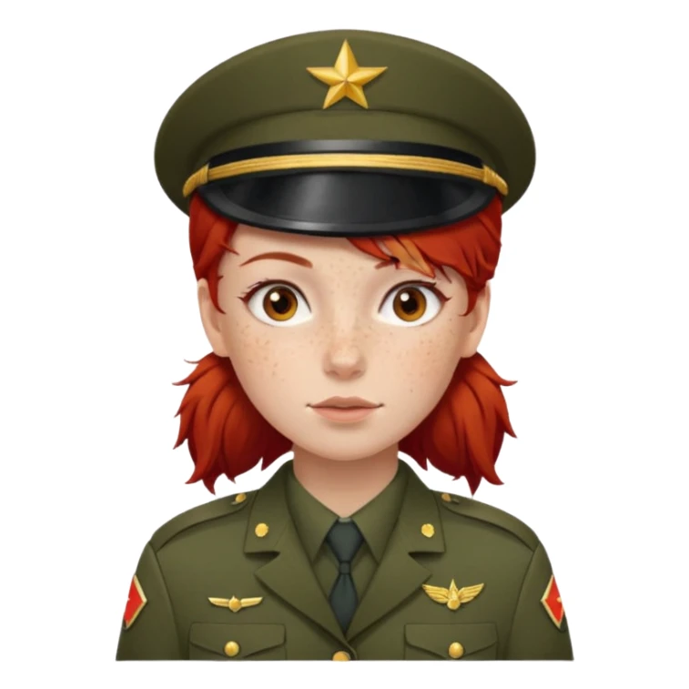 girl in army uniform with red hair emoji sticker