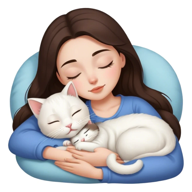 White kitty sleeping on brunette white girl's lap sticker