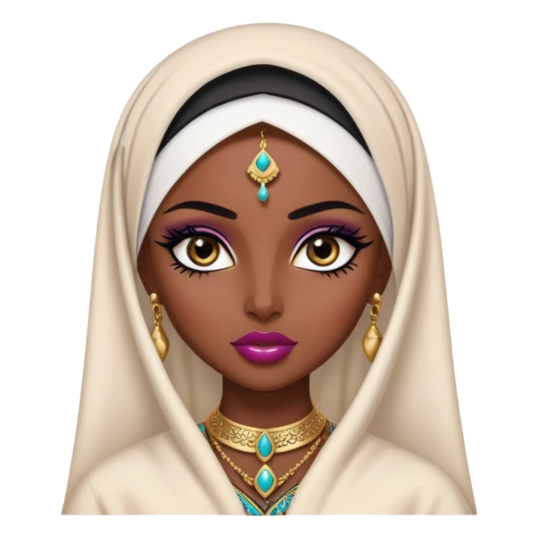 arabian, pretty lips, arabian clothes, dark skin,  dark bl, pretty bratz baddie, black eyeliner sticker