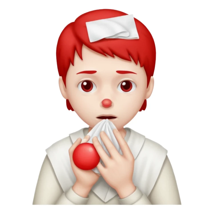 sick person with tissue on nose, fever and red nose. sticker