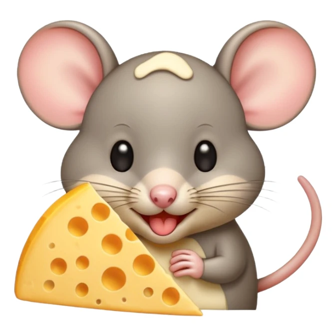 cute mouse eating cheese, simple background, emoji style sticker