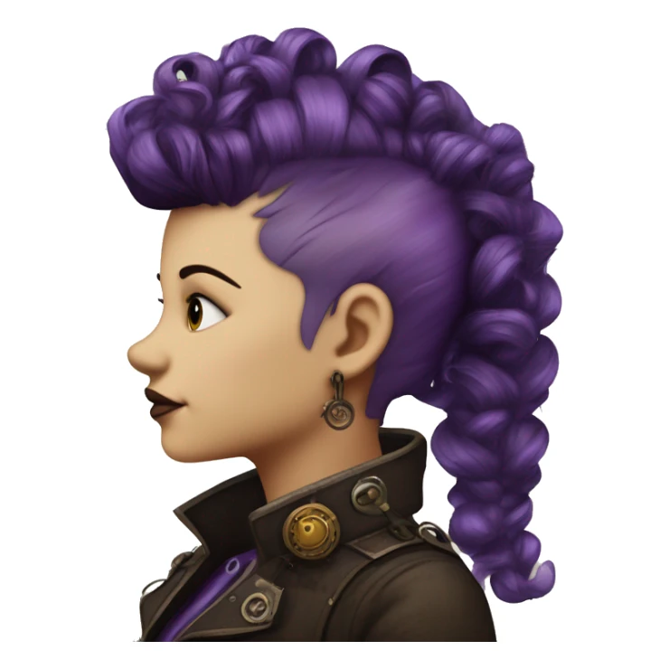 steampunk profile short hair mohawk purple Victorian wavy  on Caucasian girl with small nose round fat face sticker