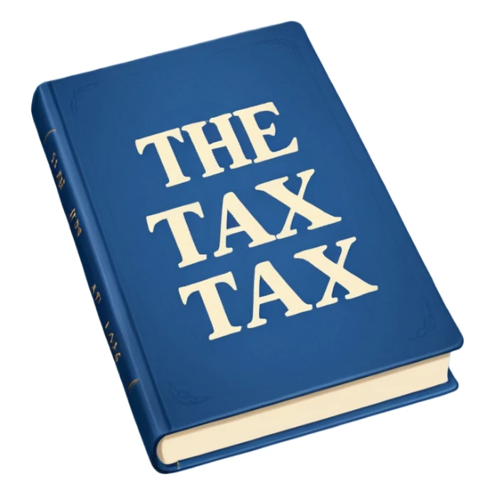 a blue book that says "the tax law" sticker