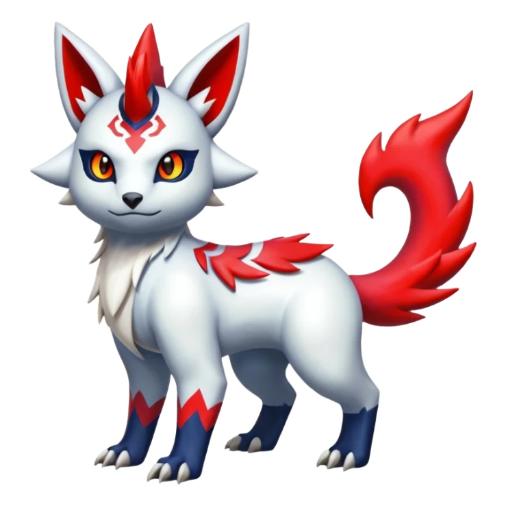 Shiny colorful Oriental painted marked patterned Asian beautiful elegant extravagant extraordinary Litten-Absol-Electrike-Zangoose-fusion sticker