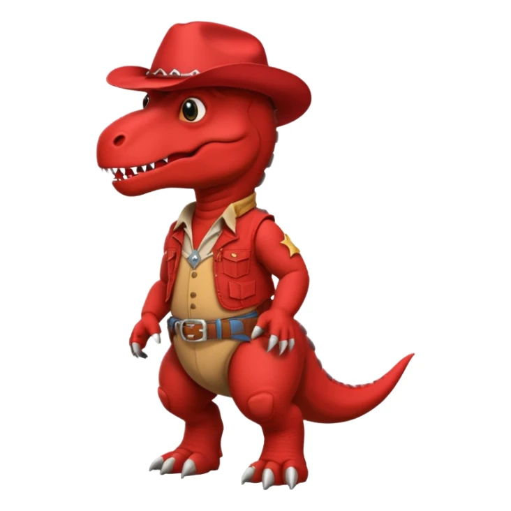 red trex dinosaor with cowboy helmet with cowbot clothes sticker