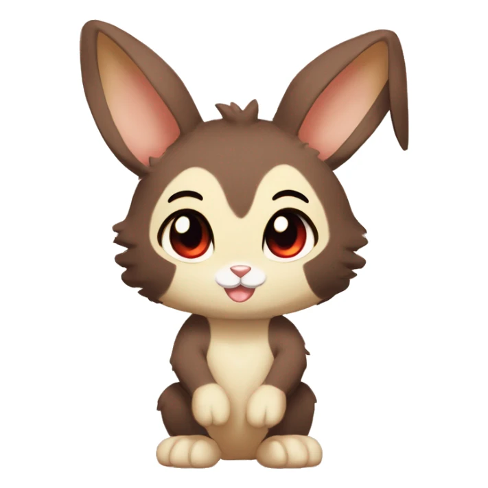 Cute, Chibi, Kemono-style, Anthro, Fur-Sona, Dark-Brown, Normal-type-Ground-type Tan-Rabbit-Fakémon with Dark-Red eyes, beige belly, beige paws, beige feet, beige freckles, full body sticker