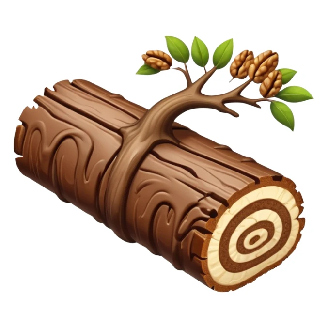 Oblong Tree-log-shaped-chocolate with marsipan swirled inside and with walnuts drizzled on top  without leaves sticker