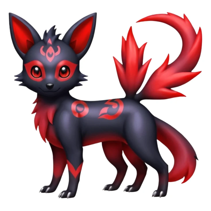 Shiny red iridescent Zorua-Umbreon-Salandit-Jolteon-fusion sticker