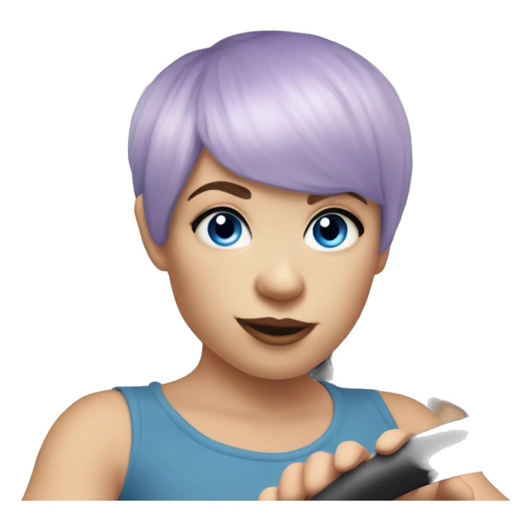 bangs lilac pixie cut hair girl with blue eyes, driving Cooper Mini Convertible  sticker
