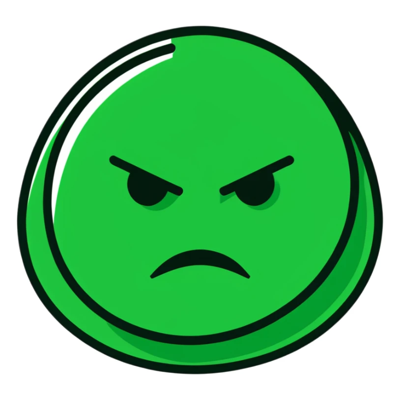 Geometric Maya style sad emoji - no reply, strictly white and deep dark green only, angular sharp lines sticker