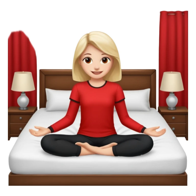 smiling girl on bed red bottom sticker