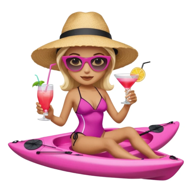 Female in pink kayak with cocktail in hand at the beach sticker