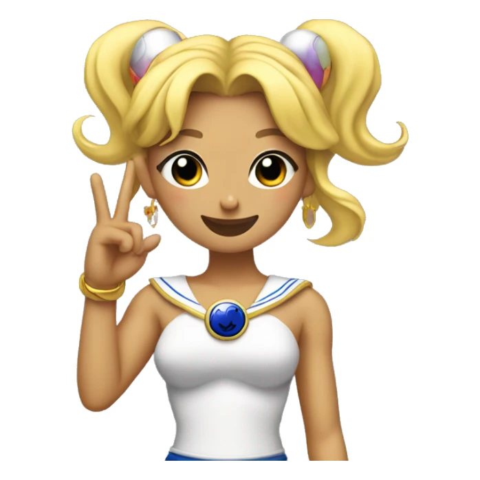 Sailormoon posing with one eye closed, a smile and holding up the peace sign using two fingers sticker