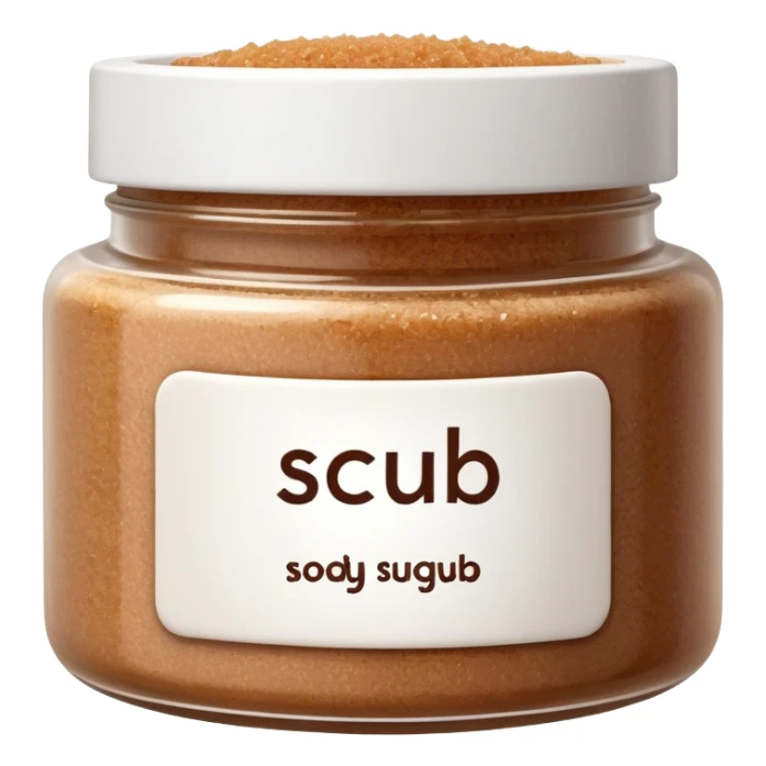 brown sugar body scrub in a white jar with the inscription scrub sticker