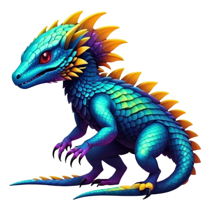  exotic futuristic warm-colored modern colorful neon-colored cyber-Fakémon-Digimon-Trico-creature sticker