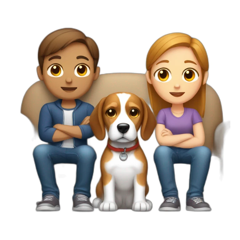 Brown hair White boy and girl and beagle Sit on couch sticker