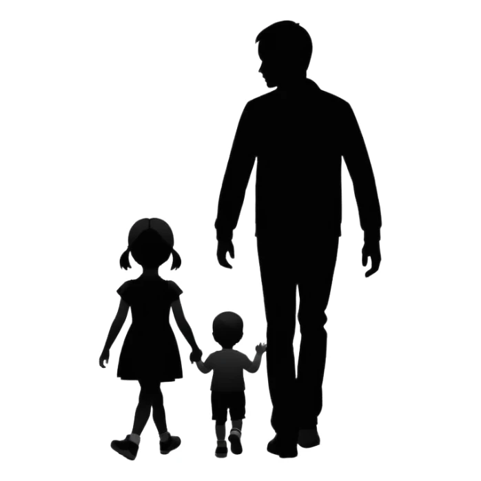 child silhouette walking away from a larger parent silhouette sticker
