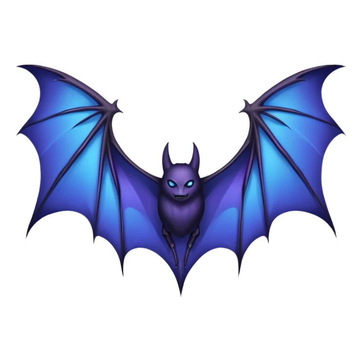 Dark fantasy bat wings, symmetrical, sharp edges, deep black with subtle blue-purple highlights, realistic, high detail, isolated on black background sticker