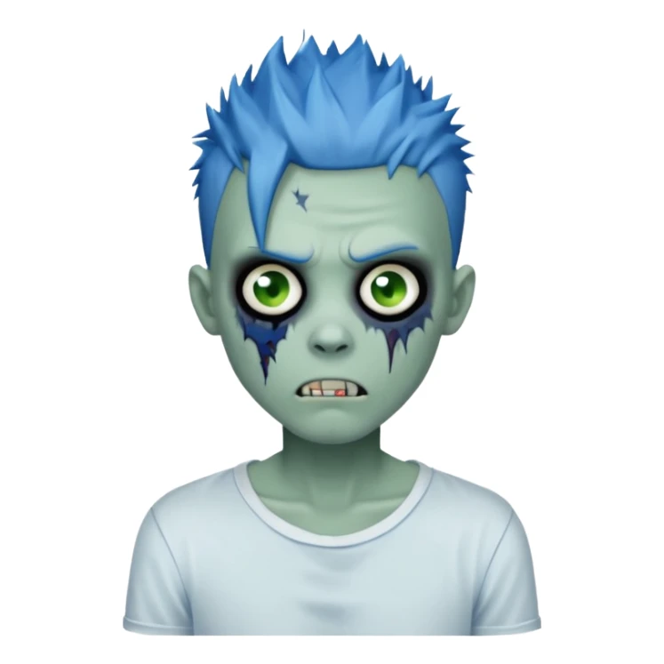 zombie boy with blue spiky emo hair, white shirt sticker