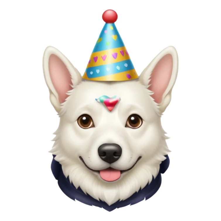 A White belgian dog wearing a party hat.   sticker