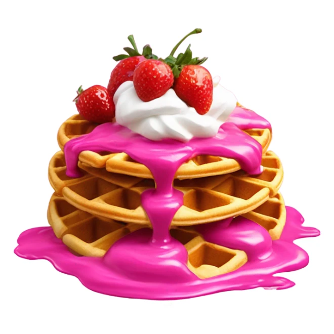 waffles with hot pink syrup garnished with strawberries and pink whip cream    sticker