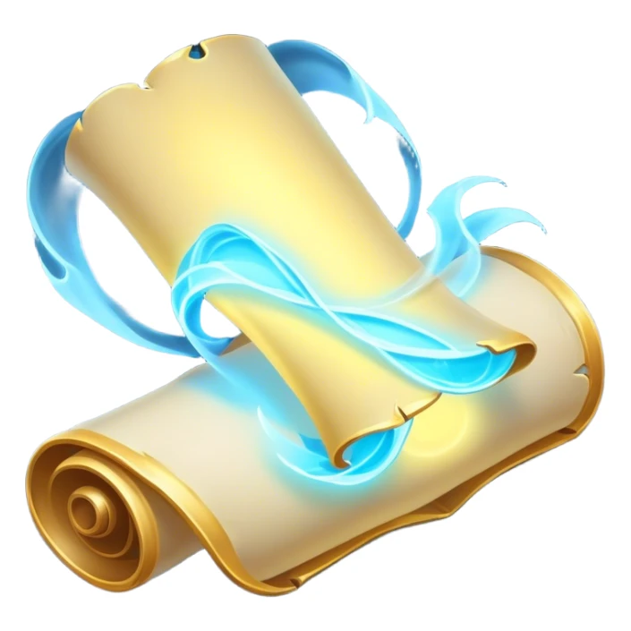 A magical scroll with glowing edges, partially unfurled
Sparkles or light effects around the edges
Color scheme: Parchment yellow with ethereal blue glow sticker