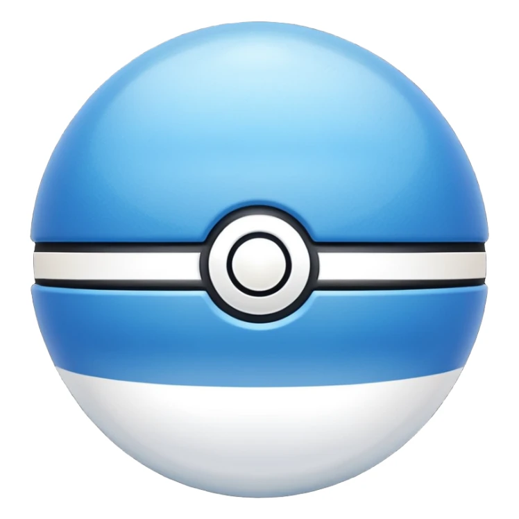 blue pokeball emoji, top half is a more saturated blue, bottom half is white, black stripe, with a white sheen, with a pearlescent finish, with a dust effect sticker