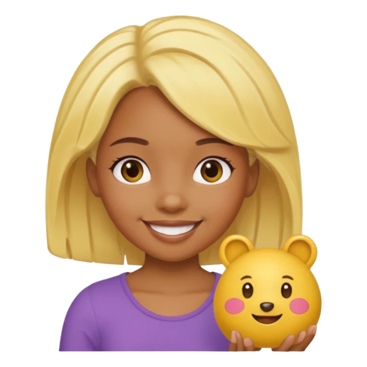 yellow haired black wearing small girl with small toy sticker
