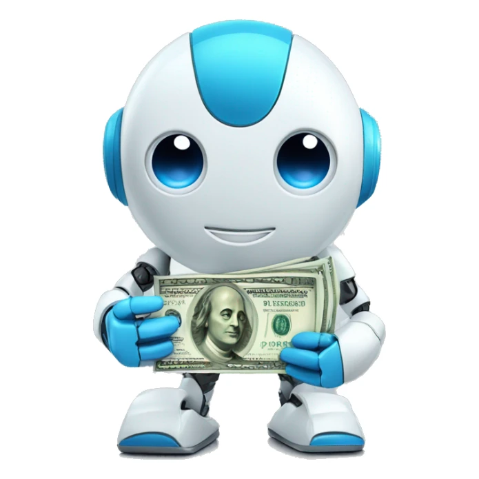 cute blue eyed robot holding money sticker