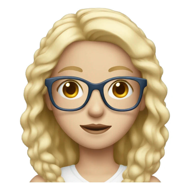 Blonde girl, blue eyes, wearing glasses with camera sticker
