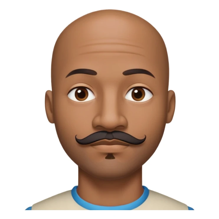 Oxumarê as a 37-year-old bald Black man with smooth oval head, indigenous facial features, mustache with goatee (no facial hair on sides of face), contour from chin to lips, and a mole on left side below lip sticker