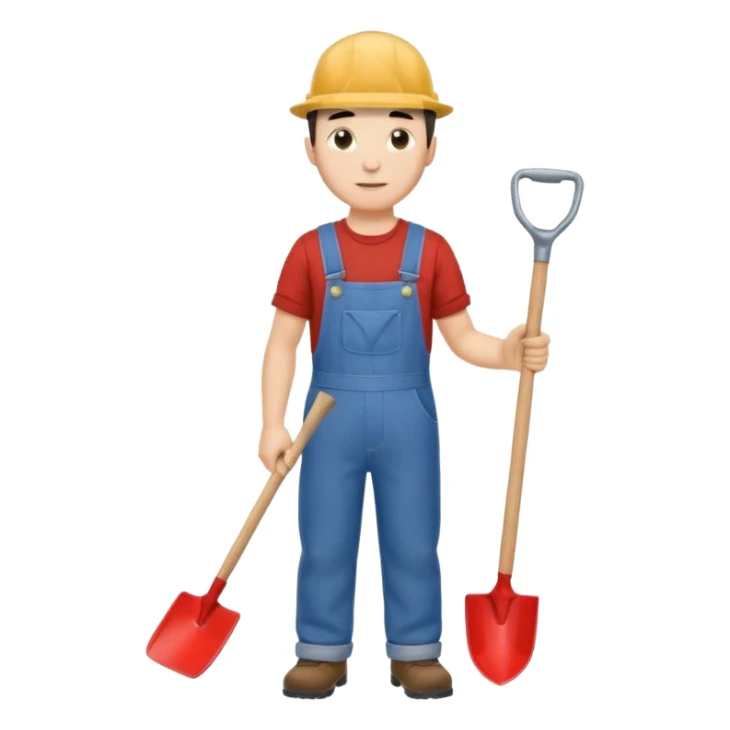 male worker 1950 flat hat and overalls and shovel standing sticker