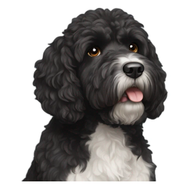 black face Portuguese water dog with white chin and chest sticker