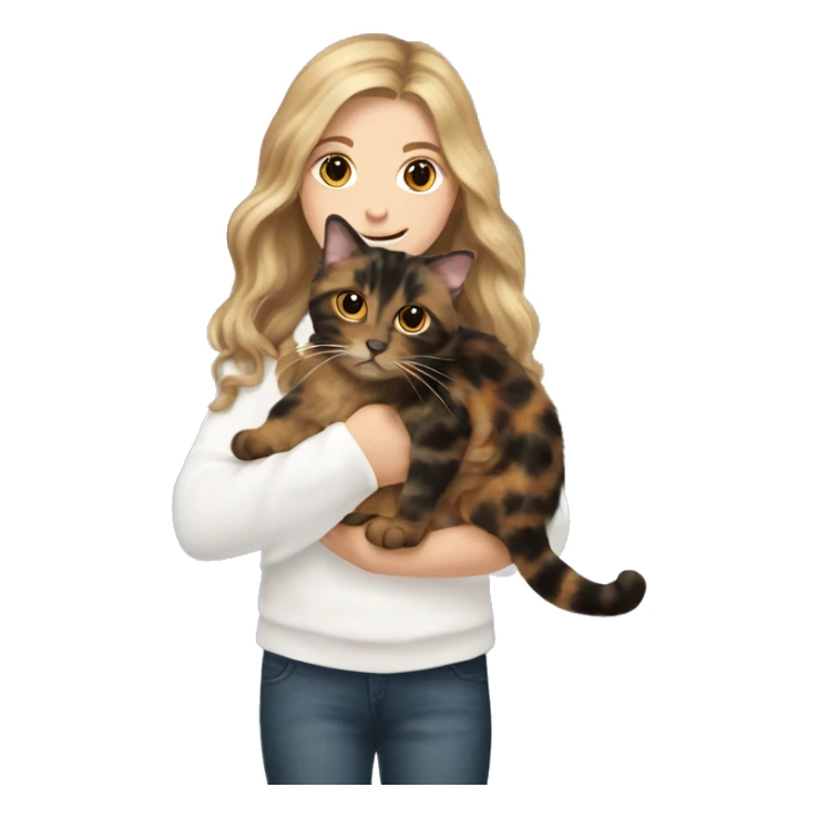 Tortoiseshell cat being held by a white girl with long wavy brown hair  sticker