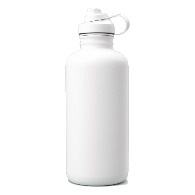 white water bottle with a rounded white lid and a flexible white handle strap that arches over the lid for easy carrying sticker