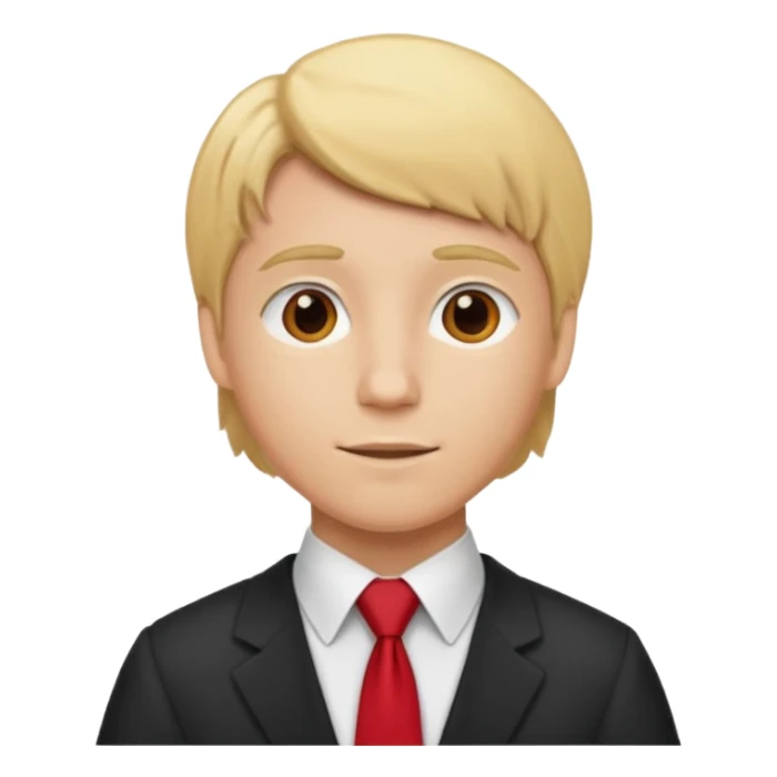 graduate student with red tie and blonde hair sticker