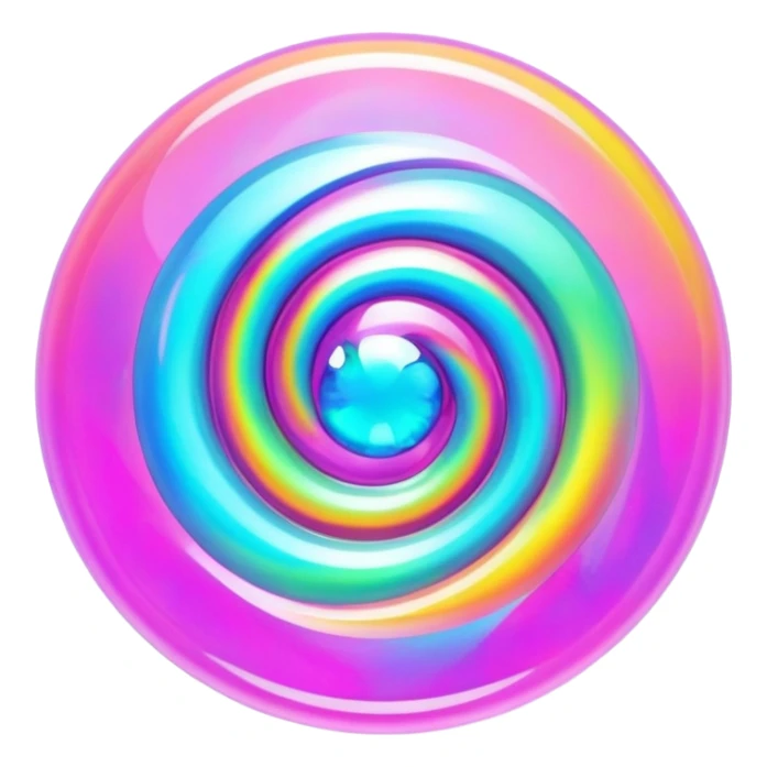 round cut gemstone with neon holographic color swirls inside sticker