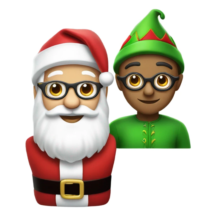 Santa Claus and elf face with round black glasses sticker