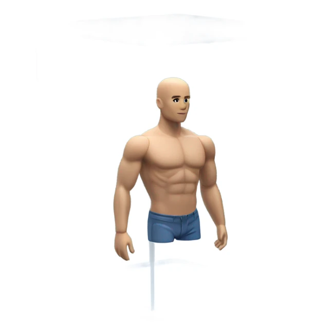 male mannequin abs cubes inside a glass cube on a stand isometric view sticker