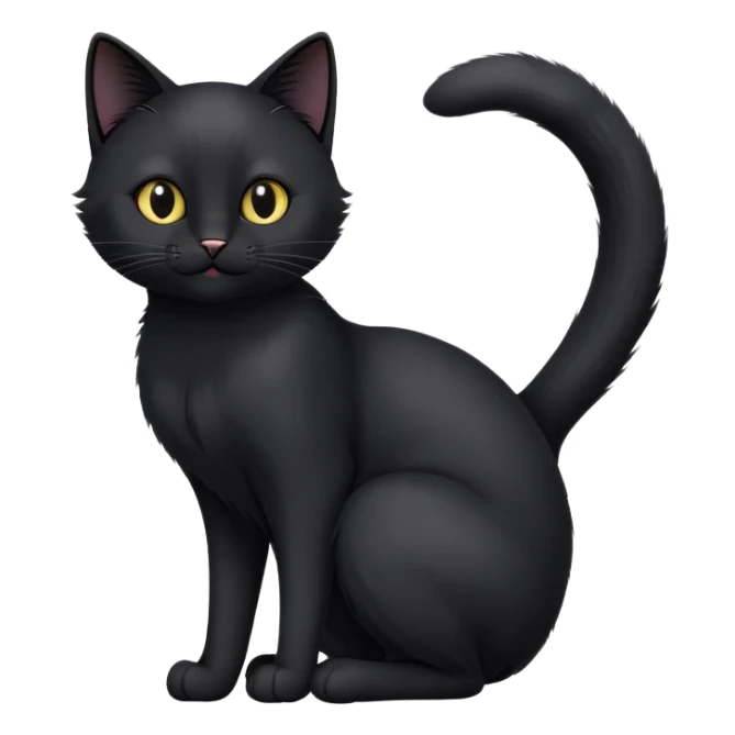 cinematic-[black cat]-realistic-full-body-sitting-emoji,-tail-curled-playfully-around-its-paws,-head-tilted-dramatically,-sleek-[black]-fur,-simplified-yet-hilariously-adorable-features,-highly-detailed,-glowing-with-an-almost-sarcastic-glow sticker