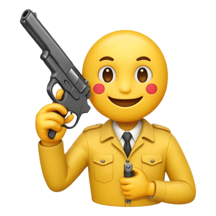 classic yellow emoji holding a gun in hand sticker