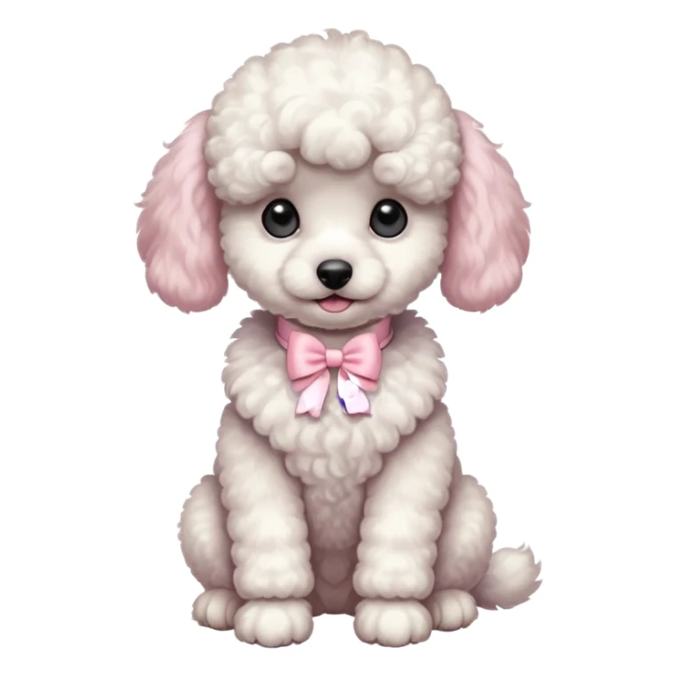 white poodle puppy full body sitting with pastel pink bow collar  sticker