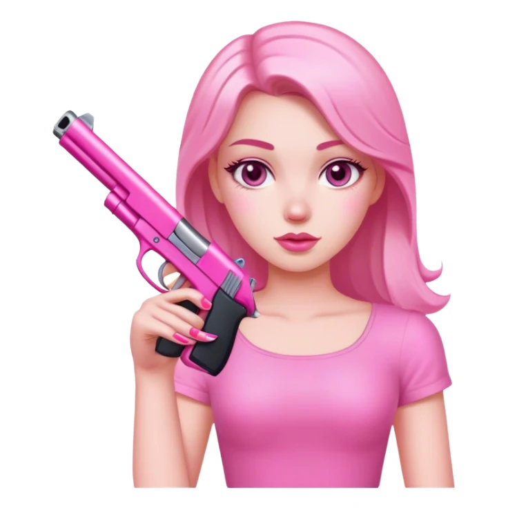 White Girl hand pink nails holding pink gun sticker