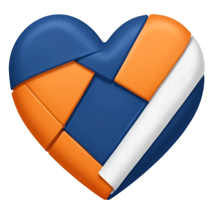 Half dark blue half orange heart split vertically, a white gauze bandage wrapped around the entire heart sticker