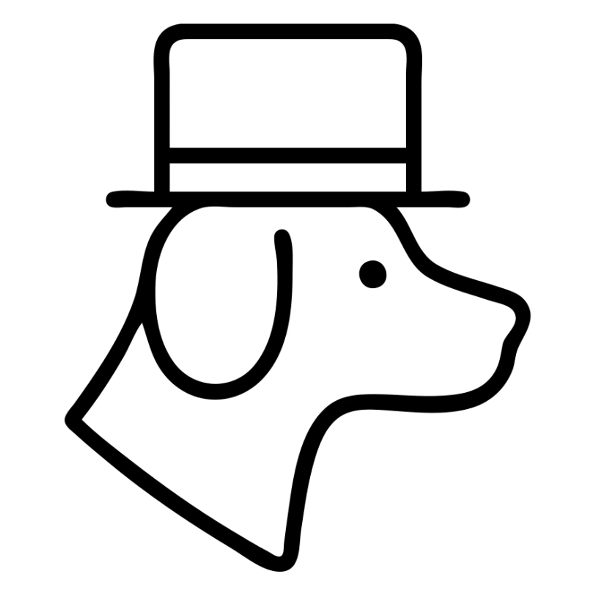 dog in a tophat, simple black outline icon sticker